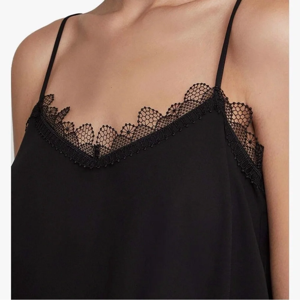 BCBG Black Lace Trim Camisole Crop Top Loose Flowy Cropped Cami tank XS NWOT - Picture 3 of 10